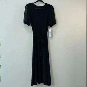 MSK Puff-Sleeve Belted Midi Dress Size M